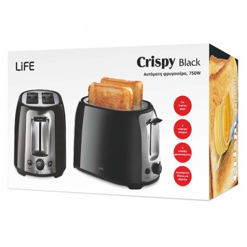 Life Crispy (221-0258) Φρυγανιέρα 2 Θέσεων 750W Μαύρη